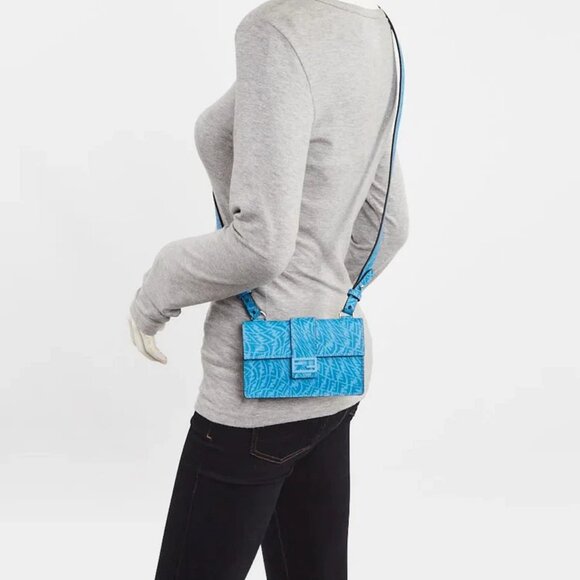 Fendi Cyber Blue Glazed Fabric FF Vertigo Baguette Belt Pouch Bag - Picture 2 of 10